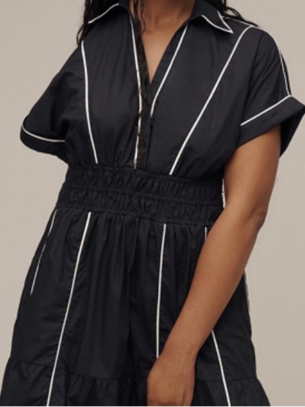 Anthropologie Black Midi Dress with White Piping - Picture 3 of 3